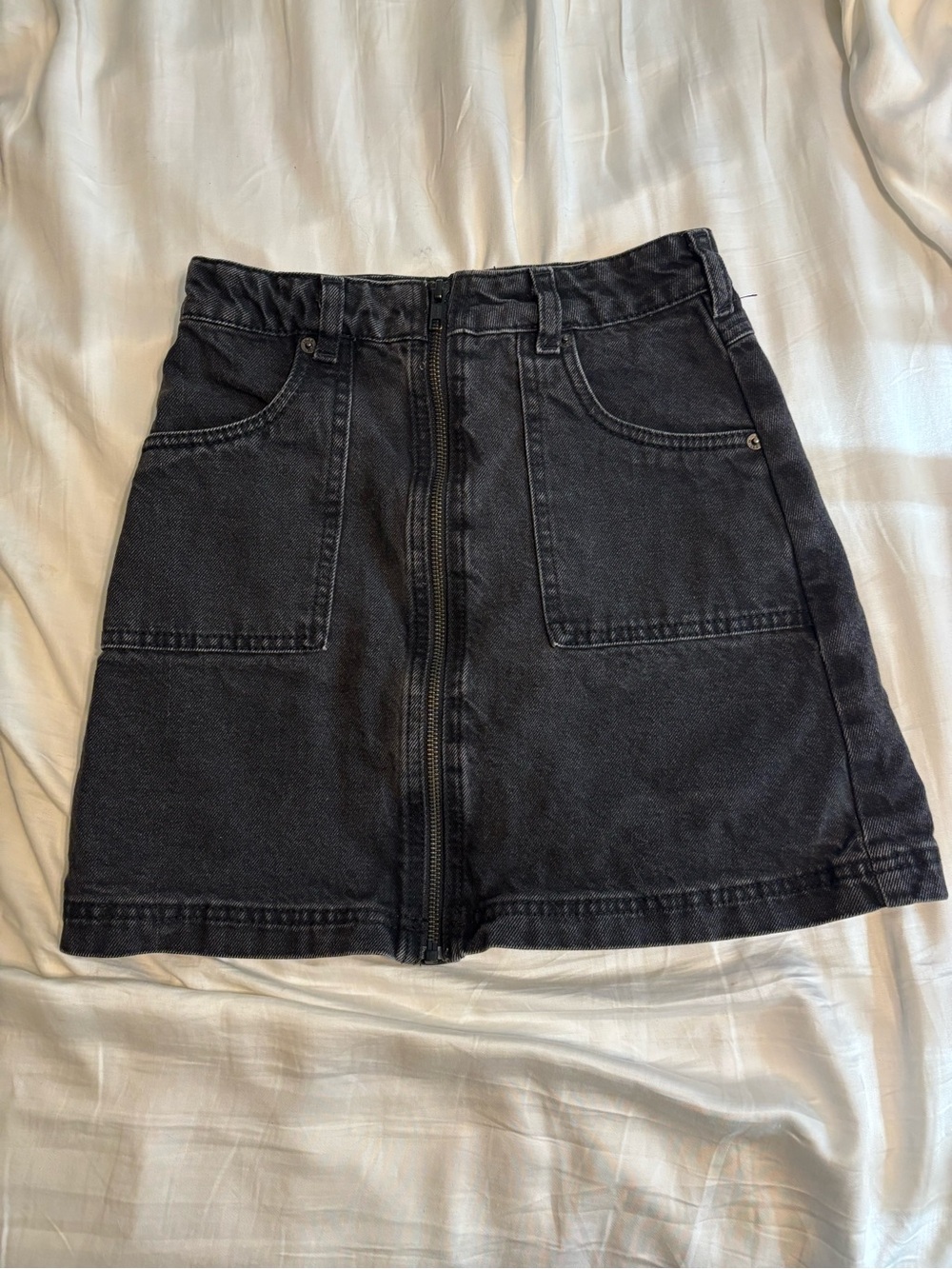 Jack Wills Black Front-Zip Denim Mini Skirt - Women's Casual A-Line